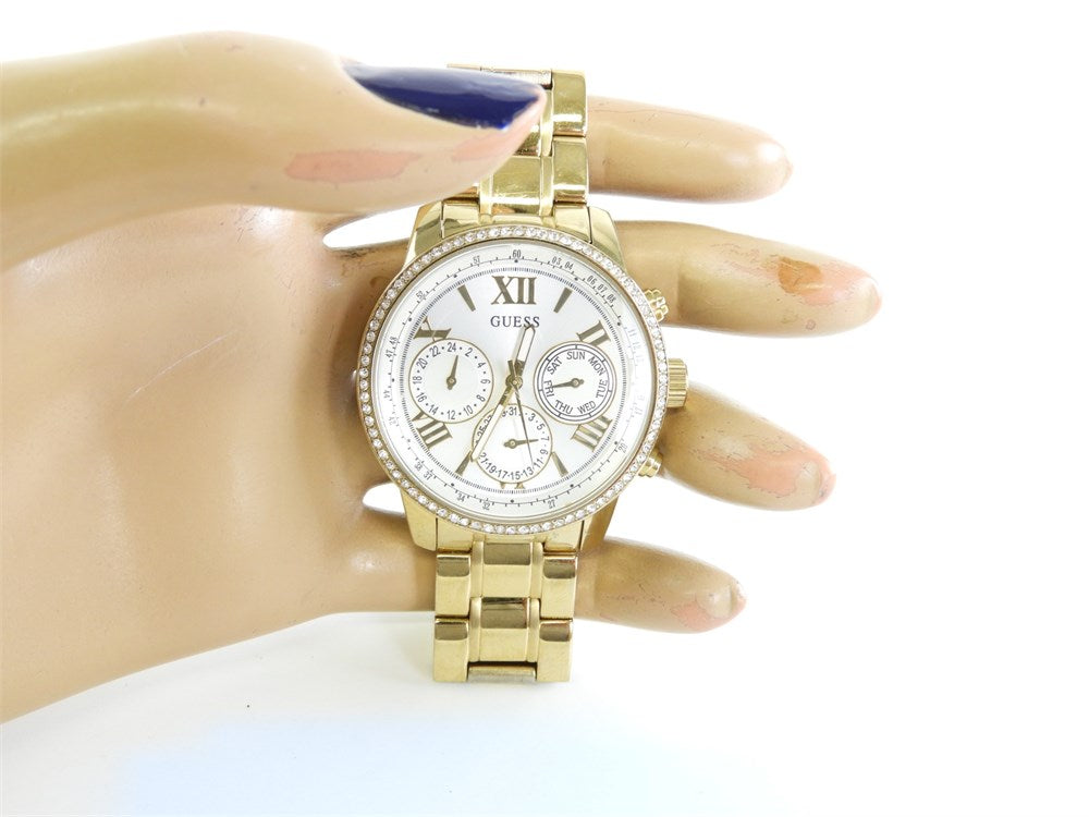  Shop Authentic Guess Multi-function Diamonds White Dial Gold Steel Strap Watch for Women - W0559L2 - Luxxuri
