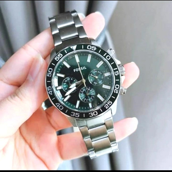 Shop Authentic Fossil Bannon Chronograph Green Dial Silver Steel Strap Watch for Men - BQ2492 - Luxxuri