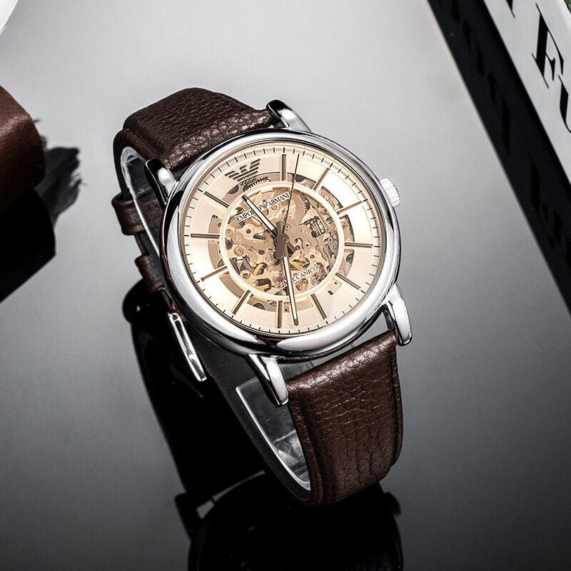  Shop Authentic Emporio Armani Luigi Meccanico Brown Dial Brown Leather Strap Watch For Men - AR1982 - Luxxuri