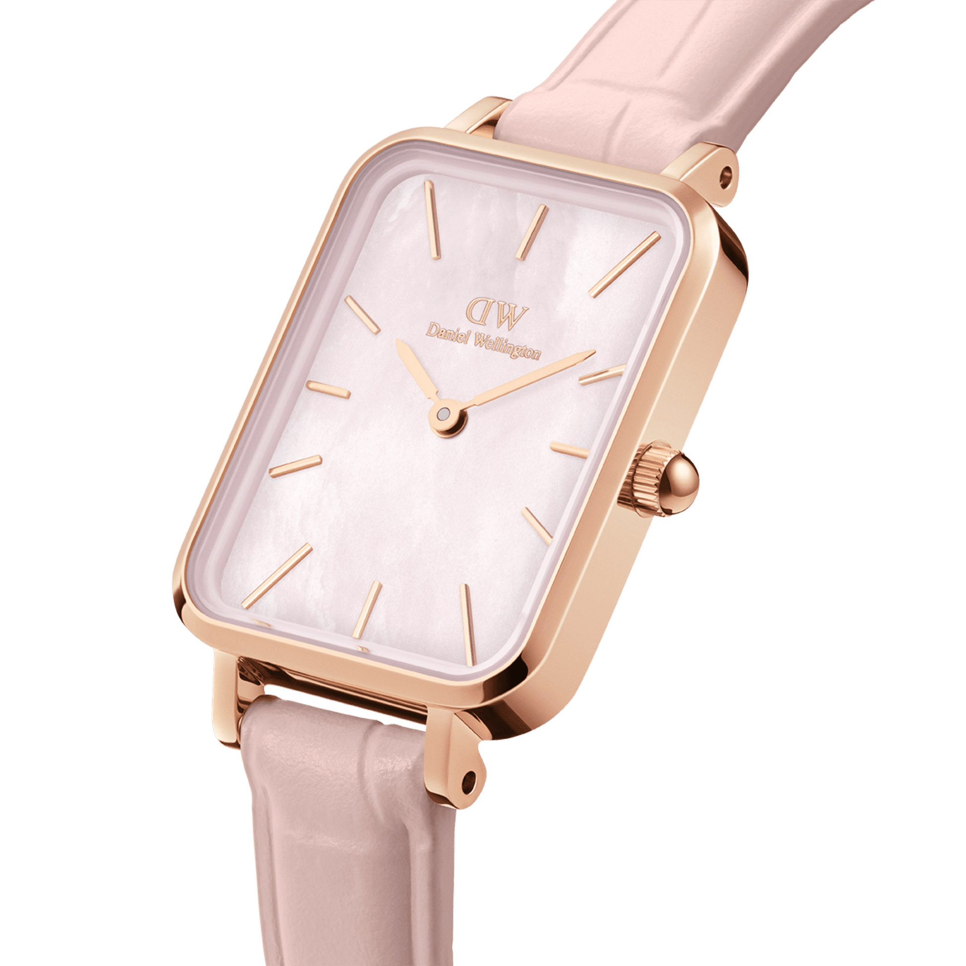  Shop Authentic Daniel Wellington Quadro Pressed Mother of Pearl Pink Dial Pink Leather Strap Watch For Women - DW00100508 - Luxxuri