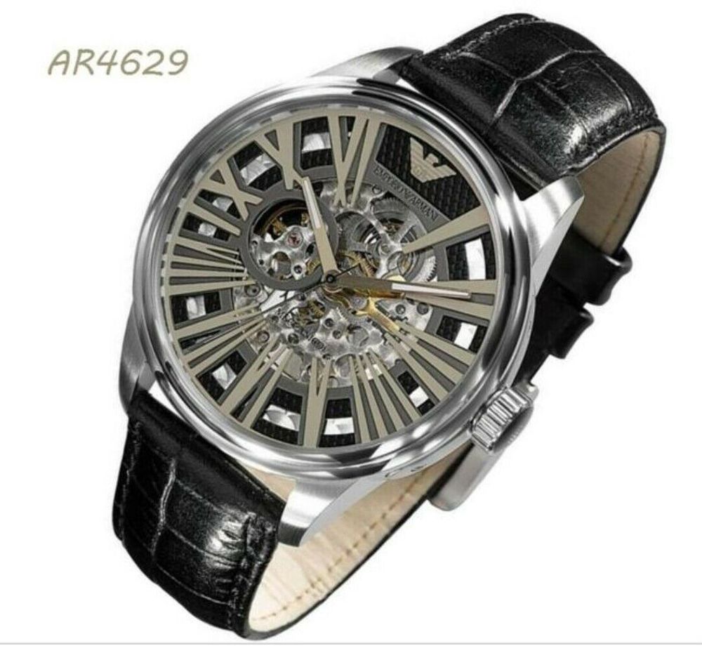  Shop Authentic Emporio Armani Meccanico Automatic Black Dial Leather Strap Watch For Men - AR4629 - Luxxuri