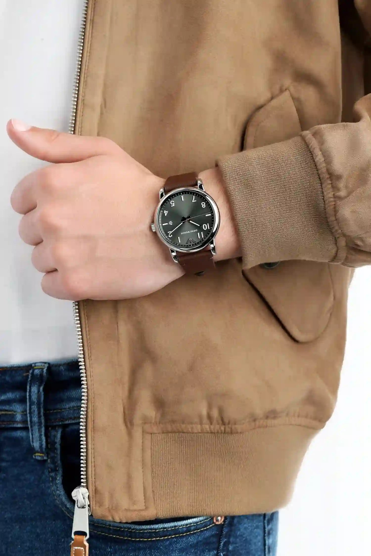  Shop Authentic Emporio Armani Luigi Quartz Grey Dial Brown Leather Strap Watch For Men - AR11175 - Luxxuri