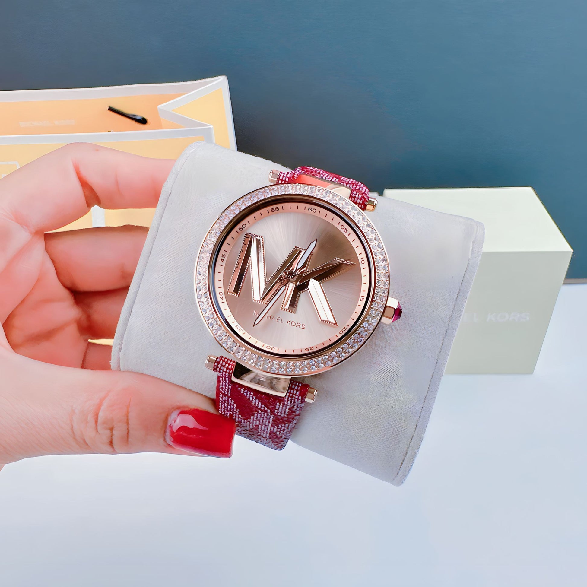  Shop Authentic Michael Kors Parker Rose Gold Dial Maroon Leather Strap Watch For Women - MK2974 - Luxxuri