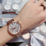  Shop Authentic Michael Kors Sofie Chronograph Mother of Pearl White Dial Rose Gold Steel Strap Watch For Women - MK6576 - Luxxuri