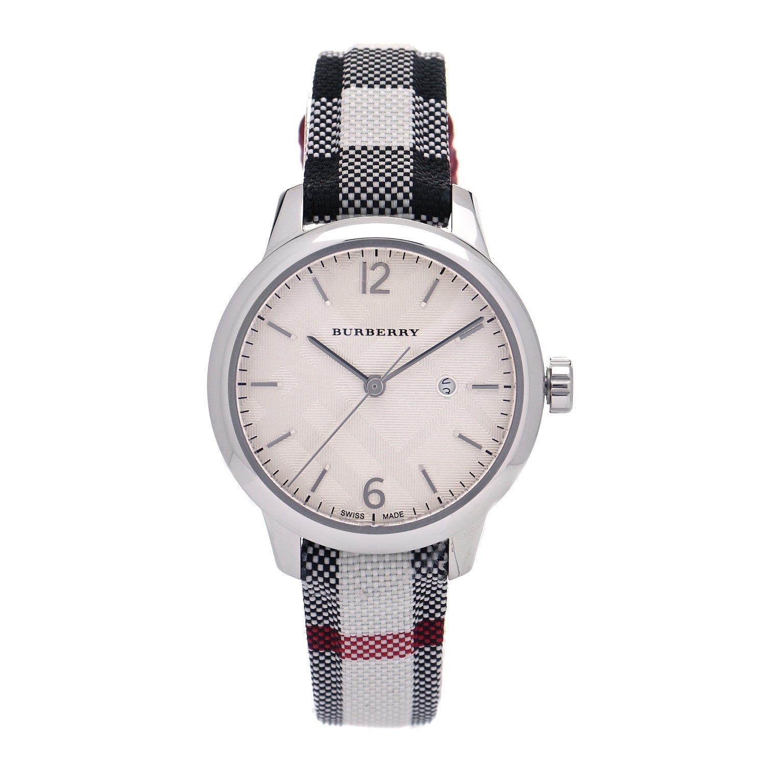 Burberry Classic Stone Silver Dial Horseberry Black Leather Strap Watch for Women - BU10103