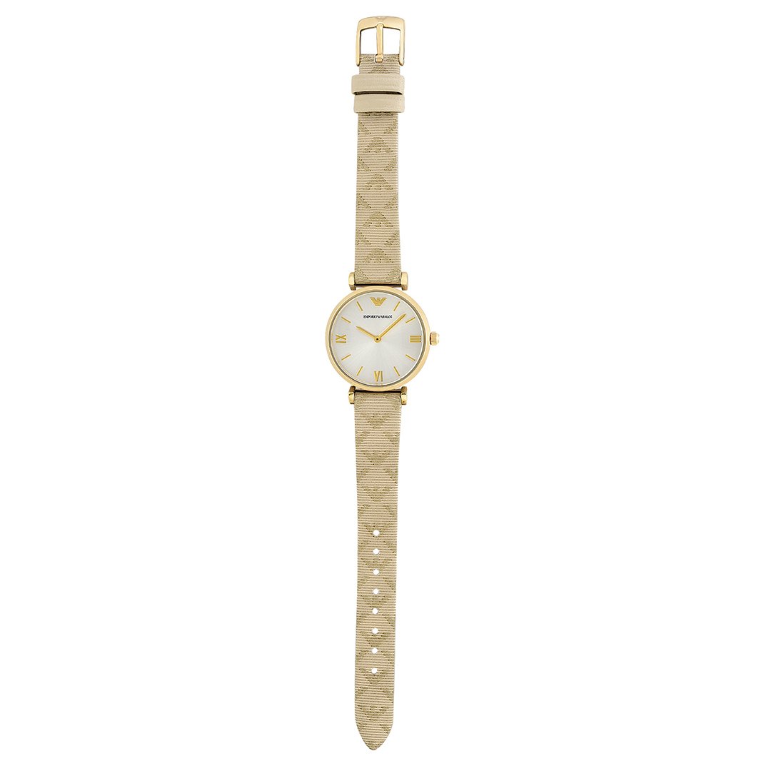  Shop Authentic Emporio Armani Gianni T Bar Analog Silver Dial Beige Leather Strap Watch For Women - AR11127 - Luxxuri