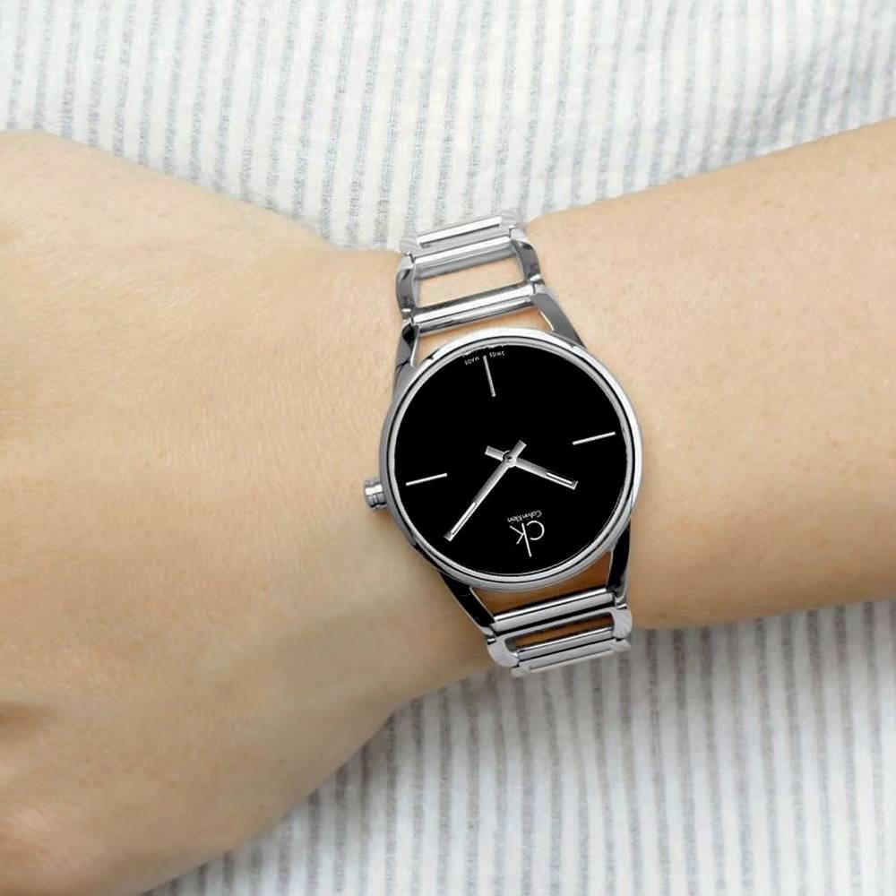  Shop Authentic Calvin Klein Stately Black Dial Silver Steel Strap Watch for Women - K3G23121 - Luxxuri