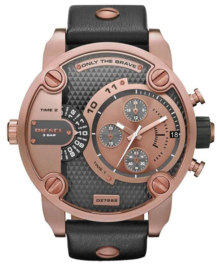  Shop Authentic Diesel Little Daddy Black & Gold Dial Black Leather StrapWatch For Men - DZ7282 - Luxxuri