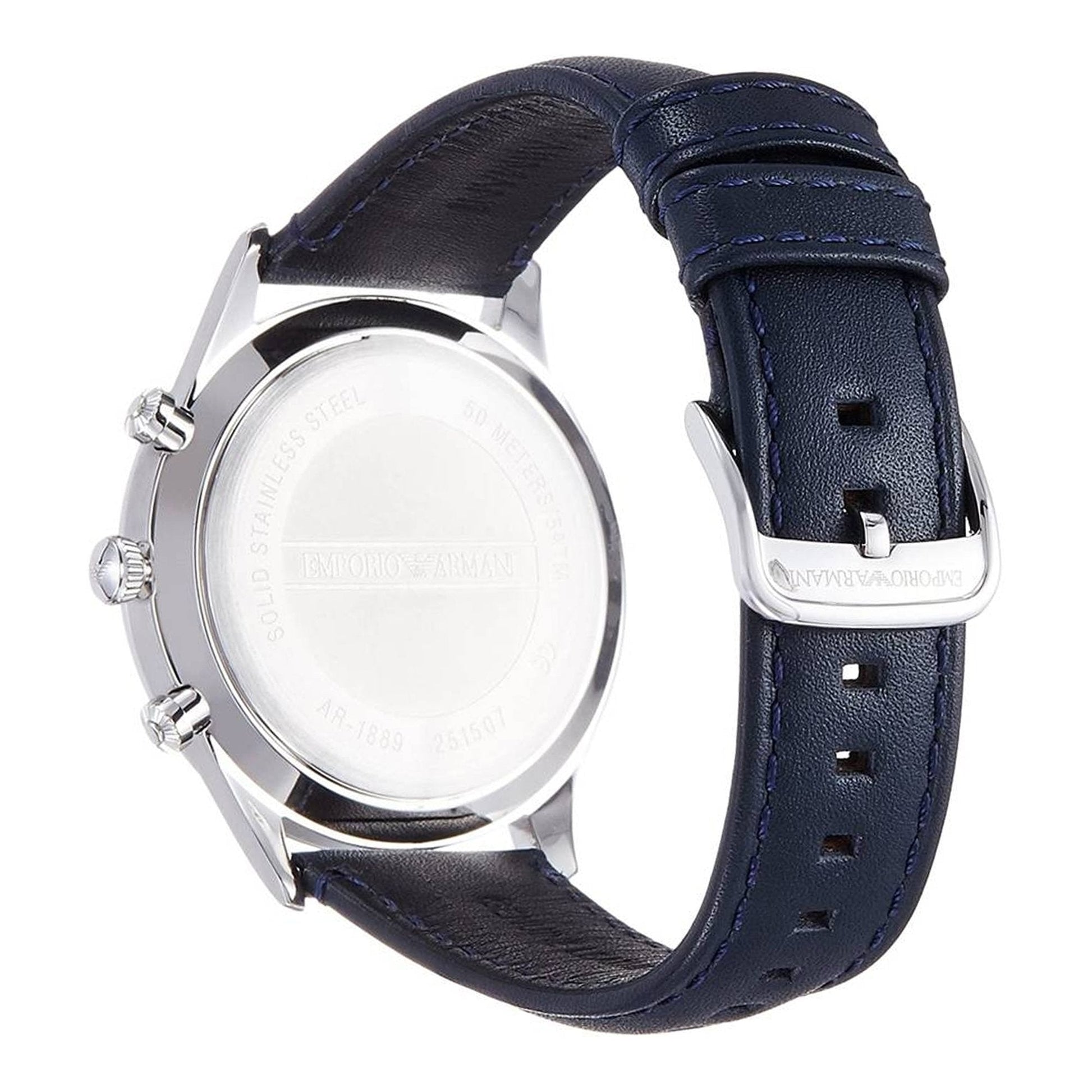  Shop Authentic Emporio Armani Chronograph Blue Dial Blue Leather Strap Watch For Men - AR1889 - Luxxuri