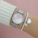  Shop Authentic Emporio Armani Gianni T Bar Pink Mother of Pearl Dial Silver Steel Strap Watch For Women - AR1779 - Luxxuri