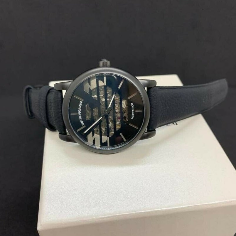  Shop Authentic Emporio Armani Meccanico Quartz Black Dial Black Leather Strap Watch For Men - AR60032 - Luxxuri