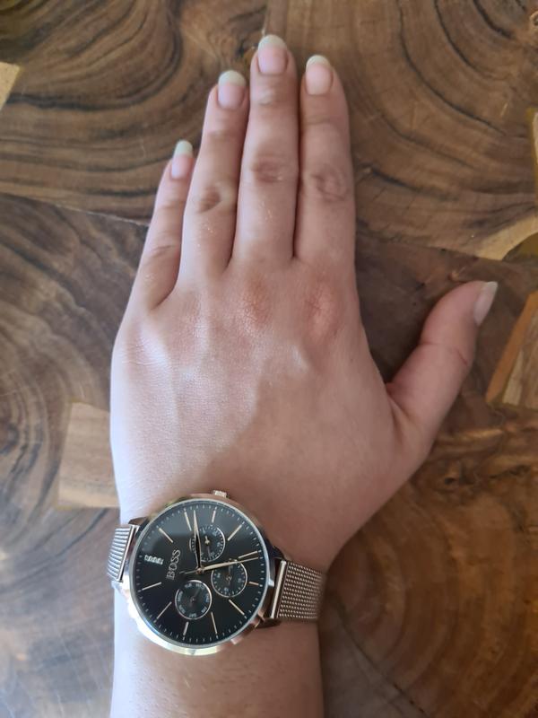  Shop Authentic Hugo Boss Symphony Grey Dial Gold Mesh Bracelet Watch for Women - 1502424 - Luxxuri