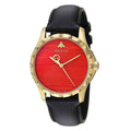 Gucci G Timeless Coral Red Dial Black Leather Strap Watch For Men - YA126464