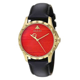 Shop Authentic Gucci G Timeless Coral Red Dial Black Leather Strap Watch For Men - YA126464 - Luxxuri