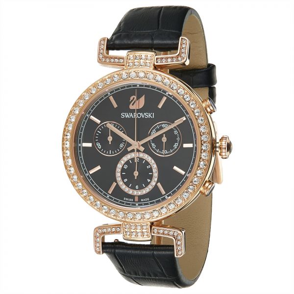  Shop Authentic Swarovski Era Journey Chronograph Black Dial Black Leather Strap Watch for Women - 5295320 - Luxxuri