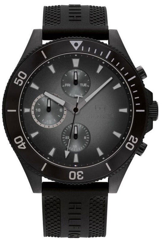  Shop Authentic Tommy Hilfiger Larson Chronograph Black Dial Black Rubber Strap Watch For Men - 1791921 - Luxxuri