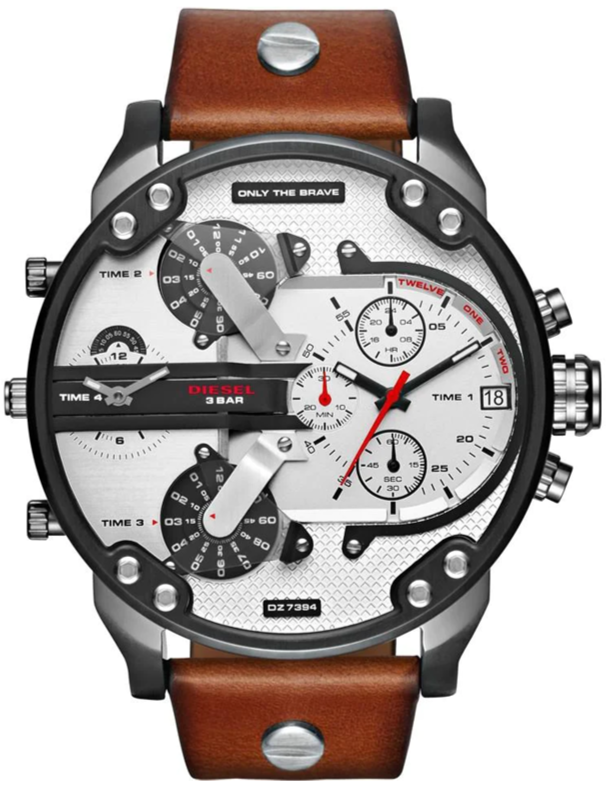  Shop Authentic Diesel Mr. Daddy 2.0 Chronograph Silver Dial Brown Leather Strap Watch For Men - DZ7394 - Luxxuri
