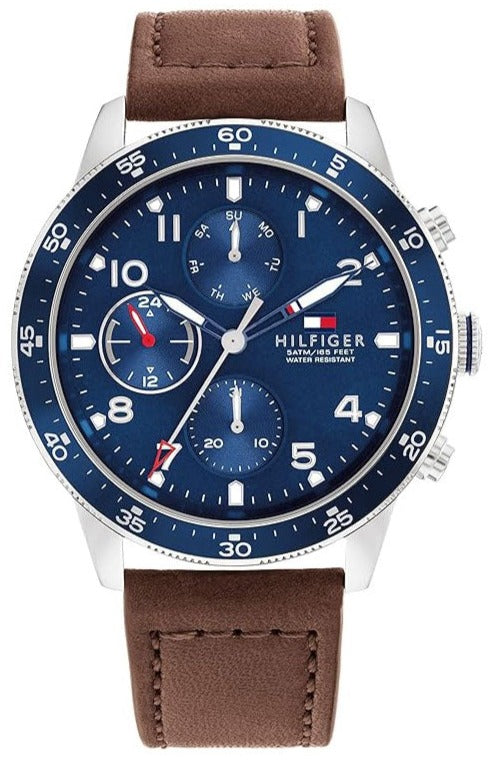  Shop Authentic Tommy Hilfiger Jimmy Chronograph Quartz Blue Dial Brown Leather Strap Watch For Men - 1791946 - Luxxuri