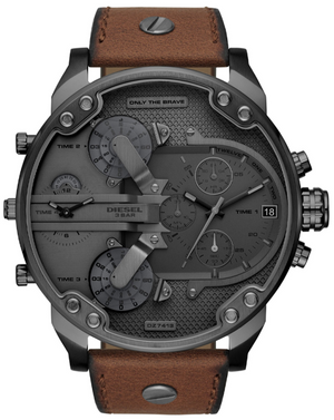  Shop Authentic Diesel Mr Daddy Quartz Grey Dial Brown Leather Strap Watch For Men - DZ7413 - Luxxuri