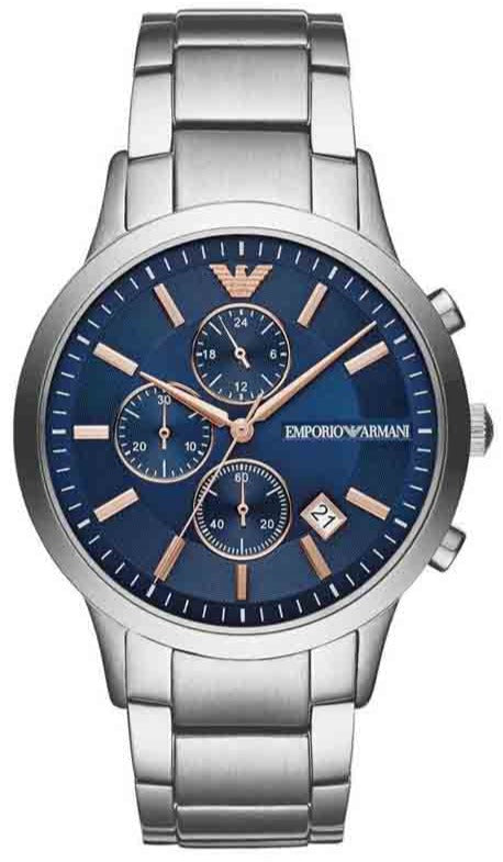  Shop Authentic Emporio Armani Renato Chronograph Blue Dial Silver Steel Strap Watch For Men - AR11458 - Luxxuri