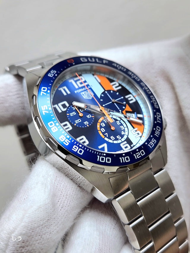Tag Heuer Formula 1 Gulf Edition Chronograph Blue Dial Silver Steel Strap Watch for Men - CAZ101AT.BA0842
