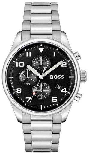  Shop Authentic Hugo Boss View Chronograph Black Dial Silver Steel Strap Watch For Men - 1514008 - Luxxuri