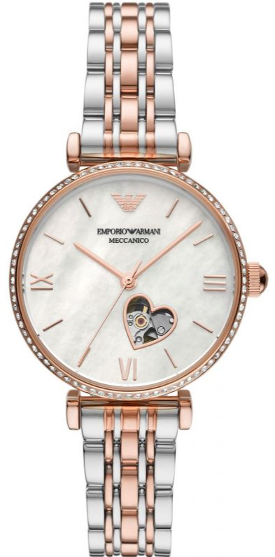  Shop Authentic Emporio Armani Meccanico Automatic Mother of Pearl Dial Two Tone Steel Strap Watch For Women - AR60049 - Luxxuri