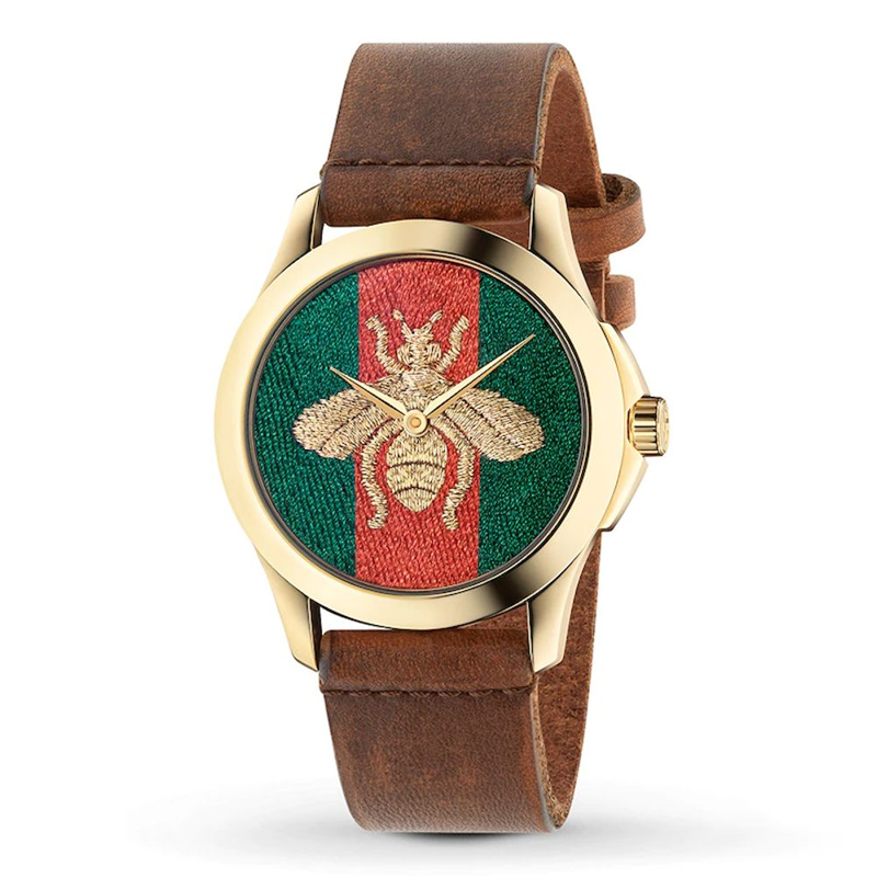  Shop Authentic Gucci G Timeless Quartz Two Tone Dial Brown Leather Strap Watch For Men - YA126451B - Luxxuri