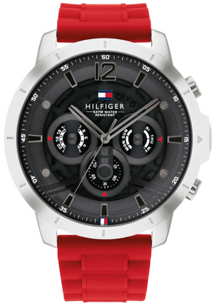  Shop Authentic Tommy Hilfiger Luca Chronograph Grey Dial Red Silicone Strap Watch For Men - 1710490 - Luxxuri