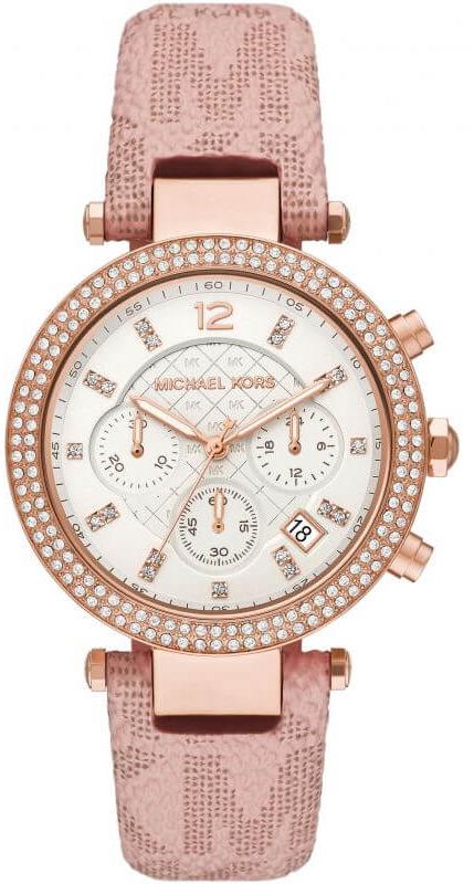  Shop Authentic Michael Kors Parker Chronograph White Dial Pink Leather Strap Watch For Women - MK6935 - Luxxuri