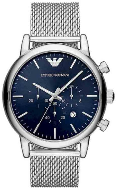  Shop Authentic Emporio Armani Luigi Chronograph Blue Dial Silver Mesh Bracelet Watch For Men - AR80038 - Luxxuri