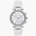  Shop Authentic Michael Kors Parker Chronograph White Dial White Leather Strap Watch For Women - MK7226 - Luxxuri