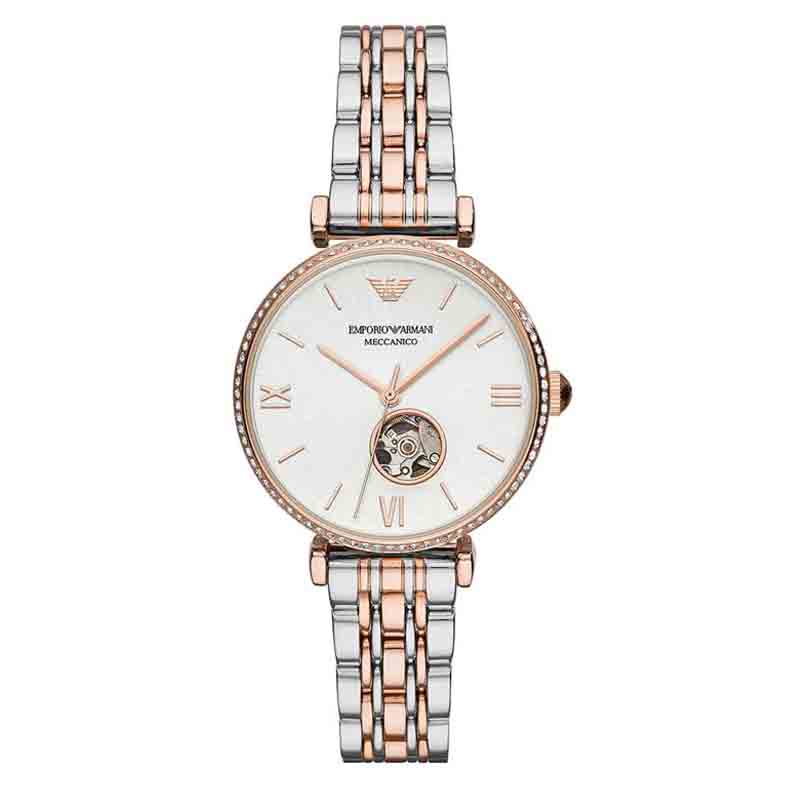  Shop Authentic Emporio Armani Gianni T-Bar Analog White Dial Two Tone Steel Strap Watch For Women - AR60019 - Luxxuri