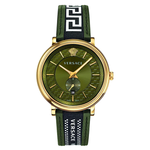  Shop Authentic Versace V-Circle Quartz Green Dial Green Leather Strap Watch for Men - VEBQ01519 - Luxxuri