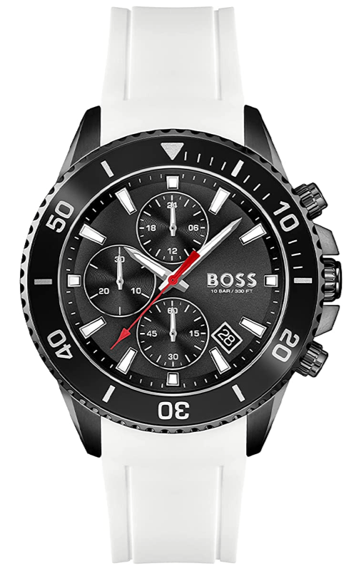  Shop Authentic Hugo Boss Admiral Chronograph Black Dial White Rubber Strap Watch for Men - 1513966 - Luxxuri
