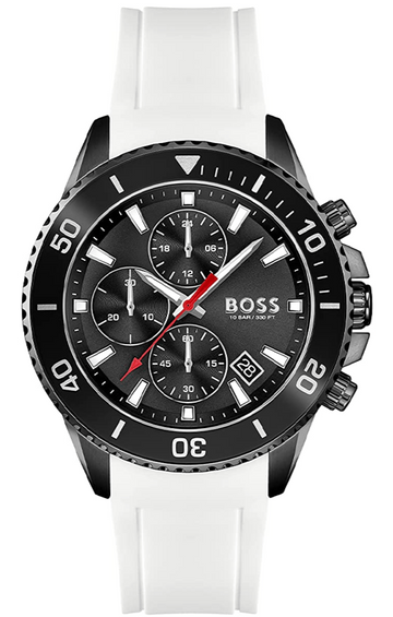  Shop Authentic Hugo Boss Admiral Chronograph Black Dial White Rubber Strap Watch for Men - 1513966 - Luxxuri