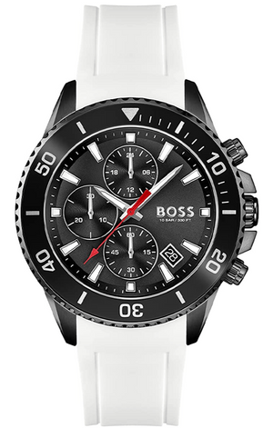  Shop Authentic Hugo Boss Admiral Chronograph Black Dial White Rubber Strap Watch for Men - 1513966 - Luxxuri