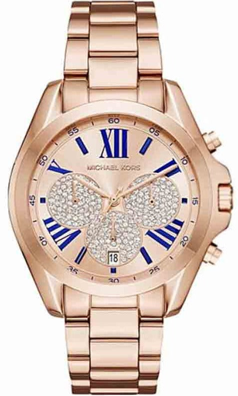  Shop Authentic Michael Kors Bradshaw Chronograph Rose Gold Dial Rose Gold Steel Strap Watch For Women - MK6321 - Luxxuri