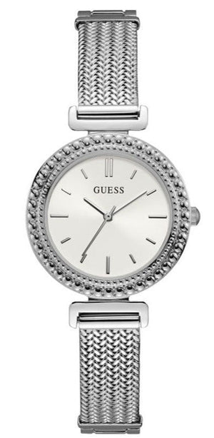  Shop Authentic Guess Quartz Silver Dial Silver Mesh Bracelet Watch For Women - W1152L1 - Luxxuri