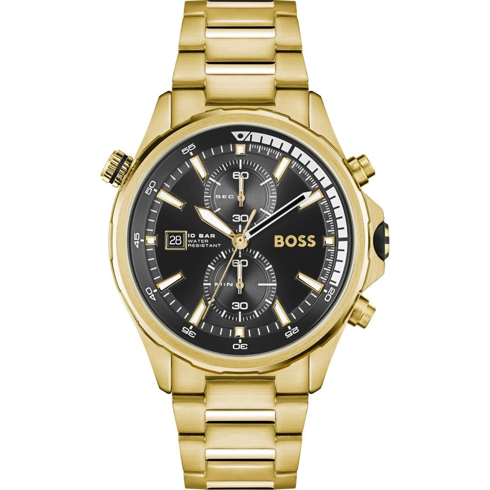  Shop Authentic Hugo Boss Globetrotter Chronograph Black Dial Gold Steel Strap Watch for Men - 1513932 - Luxxuri