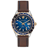  Shop Authentic Versace Hellenyium GMT Blue Dial Brown Leather Strap Watch for Men - V11080017 - Luxxuri