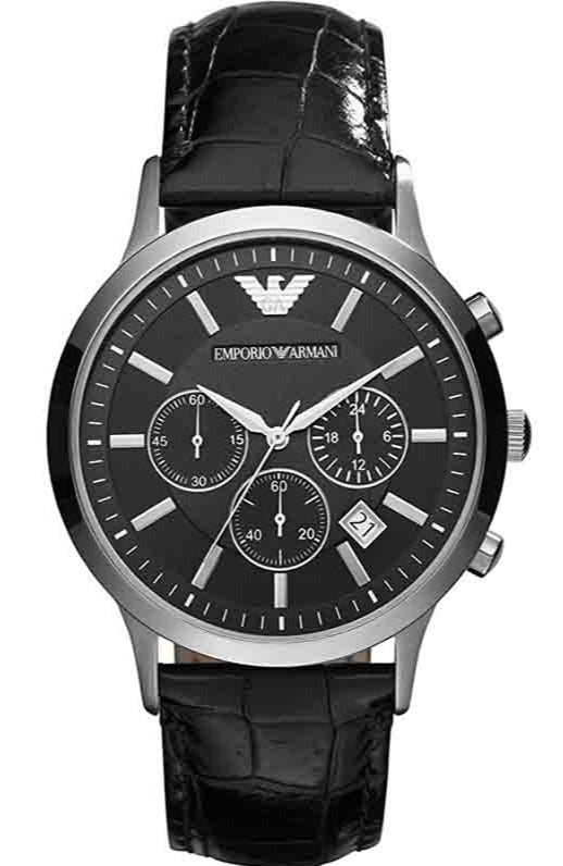  Shop Authentic Emporio Armani Renato Chronograph Black Dial Black Leather Strap Watch For Men - AR2447 - Luxxuri