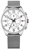  Shop Authentic Tommy Hilfiger Dean Chronograph White Dial Silver Mesh Bracelet Watch for Men - 1791277 - Luxxuri