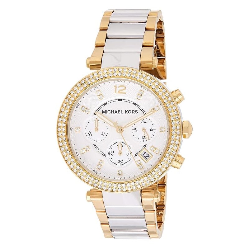  Shop Authentic Michael Kors Parker Chronograph Silver Dial Two Tone Steel Strap Watch For Women - MK5687 - Luxxuri