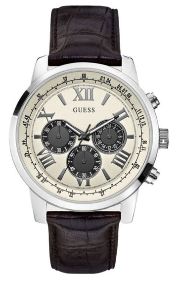  Shop Authentic Guess Chronograph Quartz White Dial Brown Leather Strap Watch For Men - W0380G1 - Luxxuri
