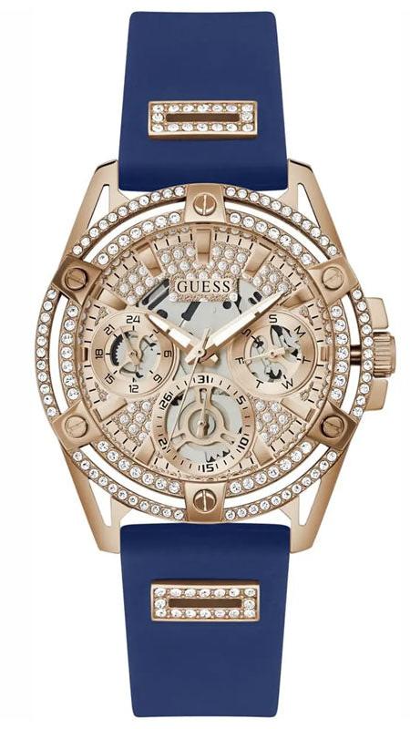  Shop Authentic Guess Queen Quartz Crystals Rose Gold Dial Blue Silicone Strap Watch For Women - GW0536L5 - Luxxuri