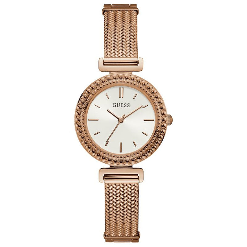  Shop Authentic Guess Monroe Silver Dial Rose Gold Steel Strap Watch For Women - W1152L3 - Luxxuri