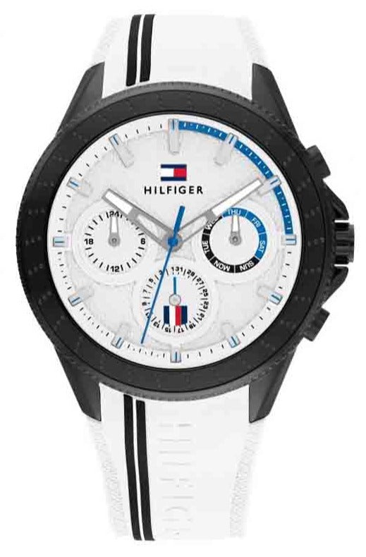  Shop Authentic Tommy Hilfiger Aiden Chronograph White Dial White Rubber Strap Watch For Men - 1791862 - Luxxuri