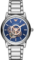  Shop Authentic Emporio Armani Luigi Chronograph Skeleton Blue Dial Silver Steel Strap Watch For Men - AR60036 - Luxxuri