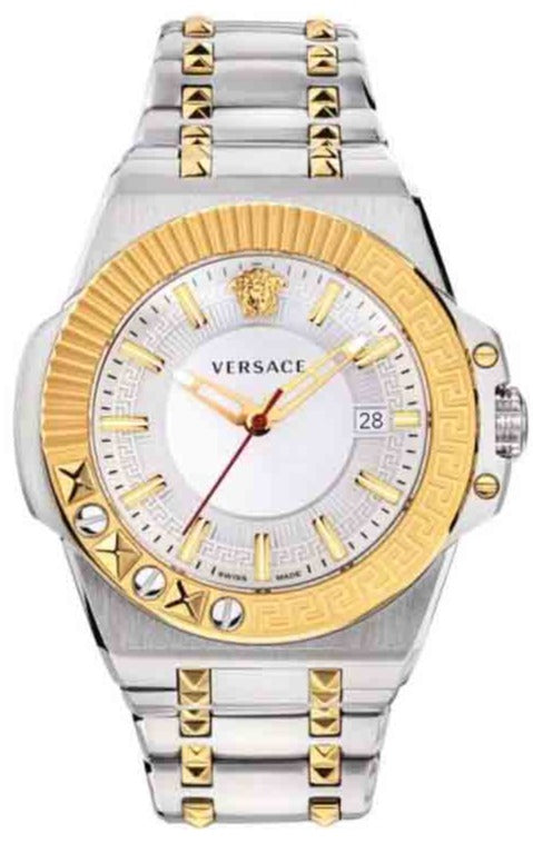  Shop Authentic Versace Chain Reaction Quartz White Dial Two Tone Steel Strap Watch for Men - VEDY00519 - Luxxuri
